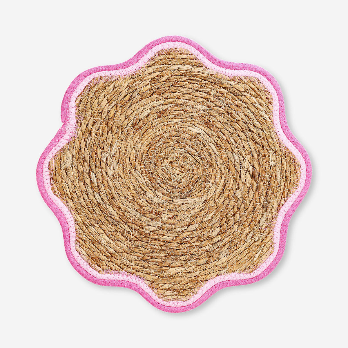 Woven cattail placemat with scalloped edge, 37 cm, in natural tones, designed for kitchen table settings by Flying Tiger Copenhagen