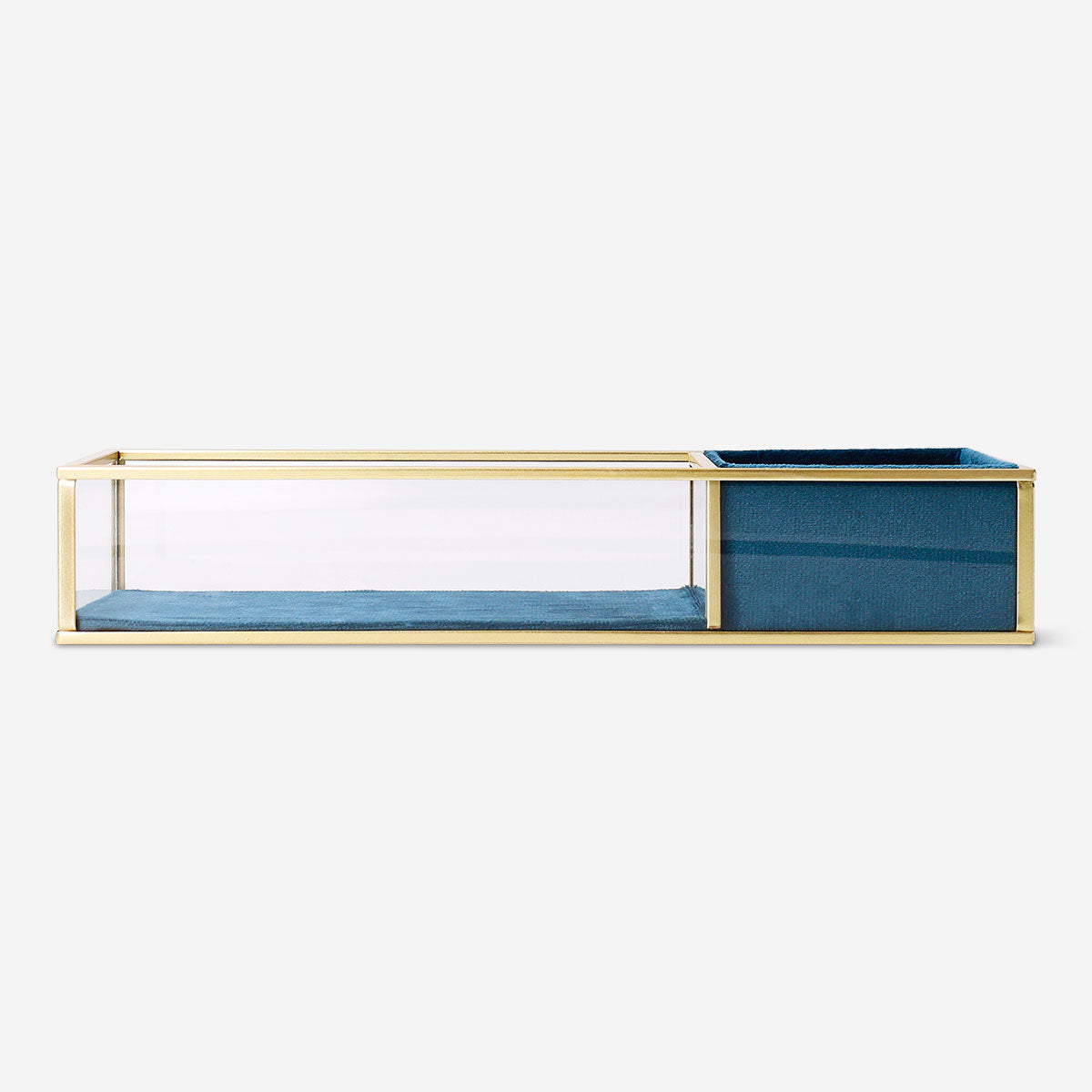 Velvet and glass trinket tray in 28 cm, home decor by Flying Tiger Copenhagen, with a stylish, textured velvet surface and clear glass edges.