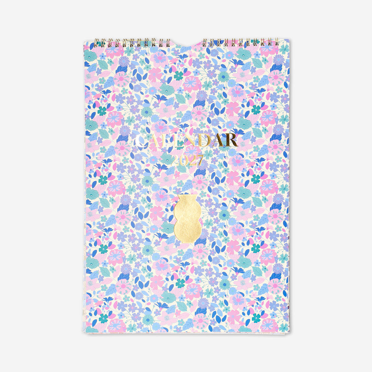 Flying Tiger Copenhagen floral monthly calendar for hanging in office, displaying 2027 with colorful flower designs.
