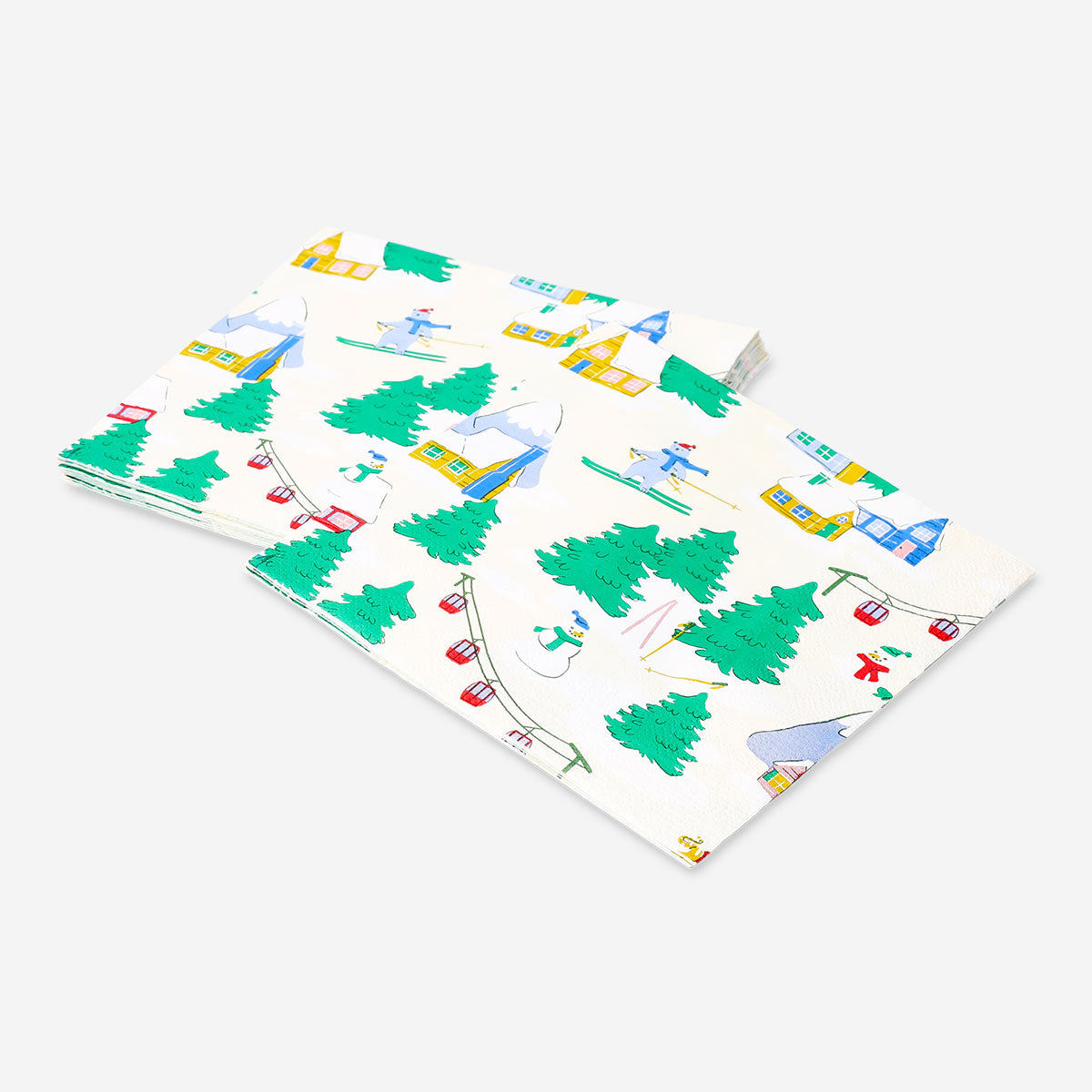 Set of 16 Flying Tiger Copenhagen ski village print party napkins with festive winter scene design for gatherings