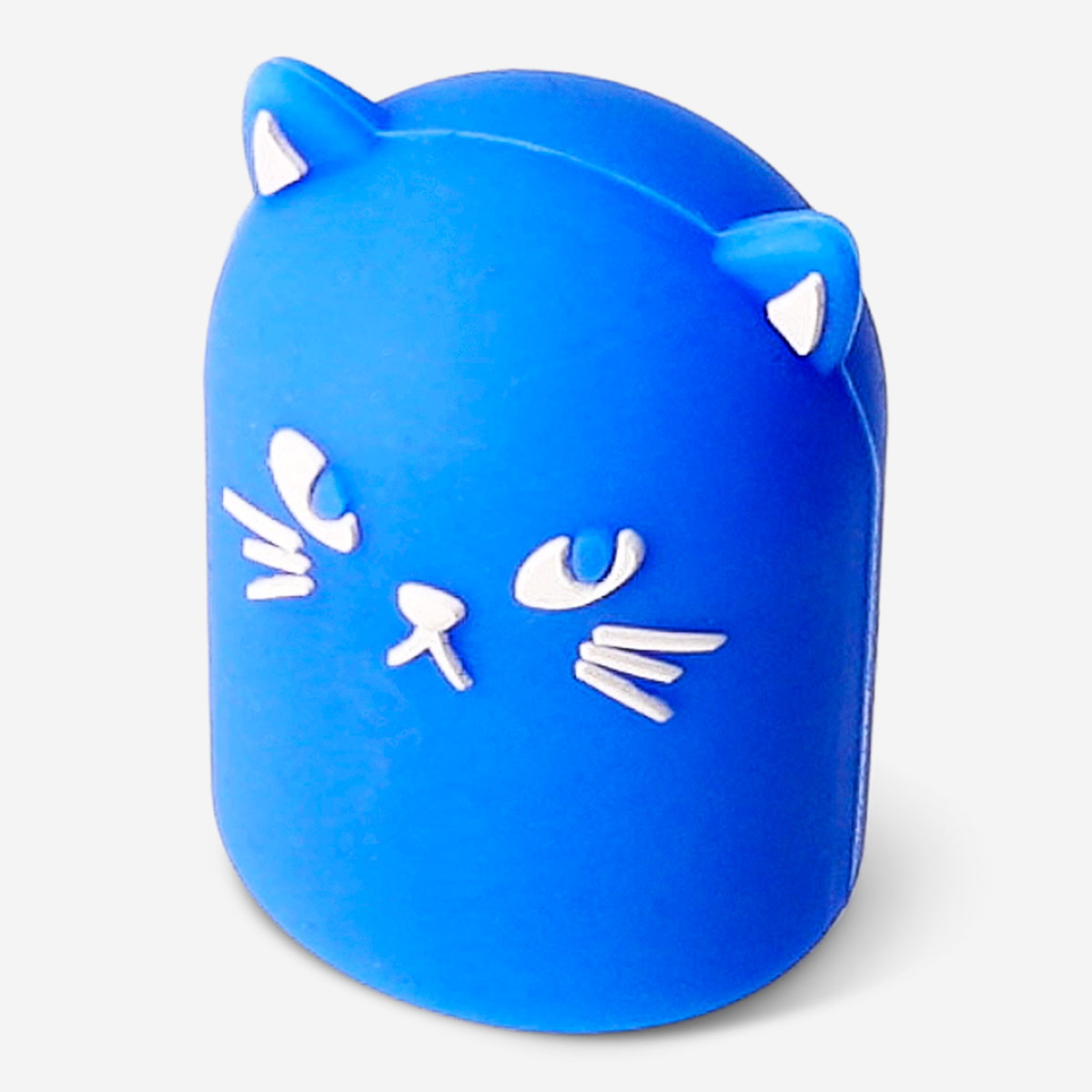 Blue Flying Tiger Copenhagen cat-shaped office pencil sharpener with detailed features and compact design.