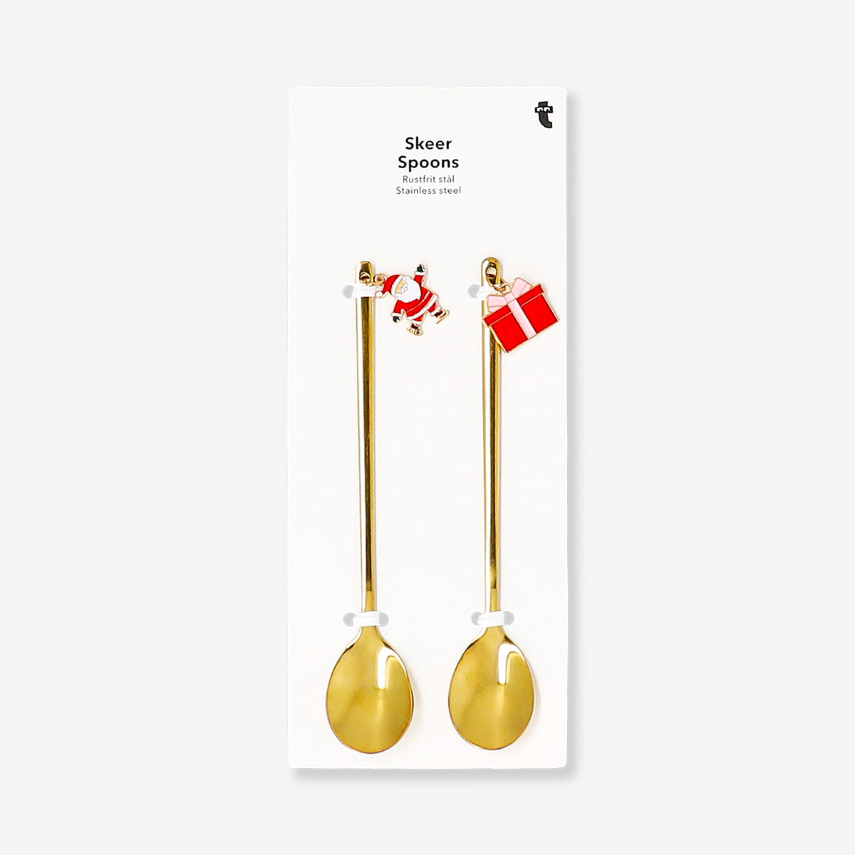 Gold spoons with Santa and present decorations - 2 pcs