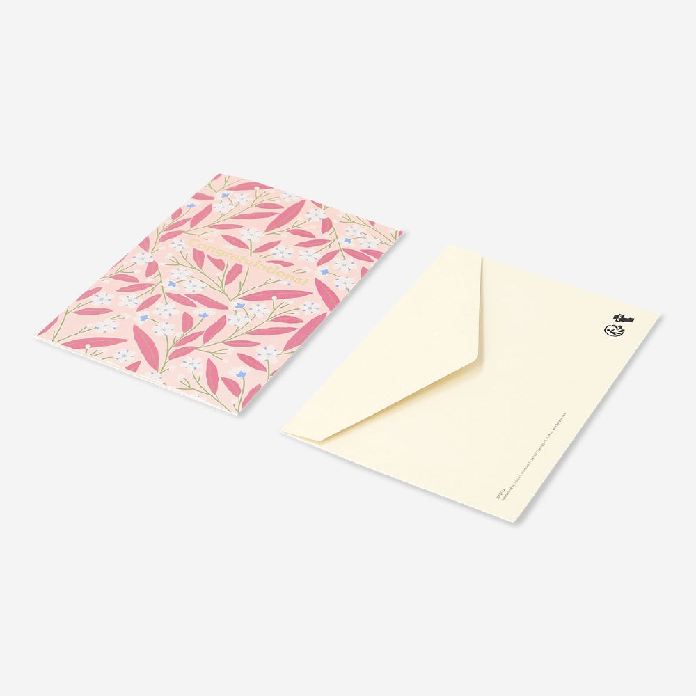 Flying Tiger Copenhagen floral congratulations greeting card with colorful floral design, suitable for office celebrations.