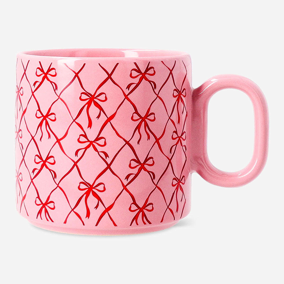 Flying Tiger Copenhagen 300ml ceramic mug with bow print, kitchen drinkware, featuring a charming bow design on a white mug.