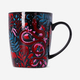 Flying Tiger Copenhagen burgundy gothic print mug, 340 ml, ceramic kitchen mug with intricate gothic design and handle.