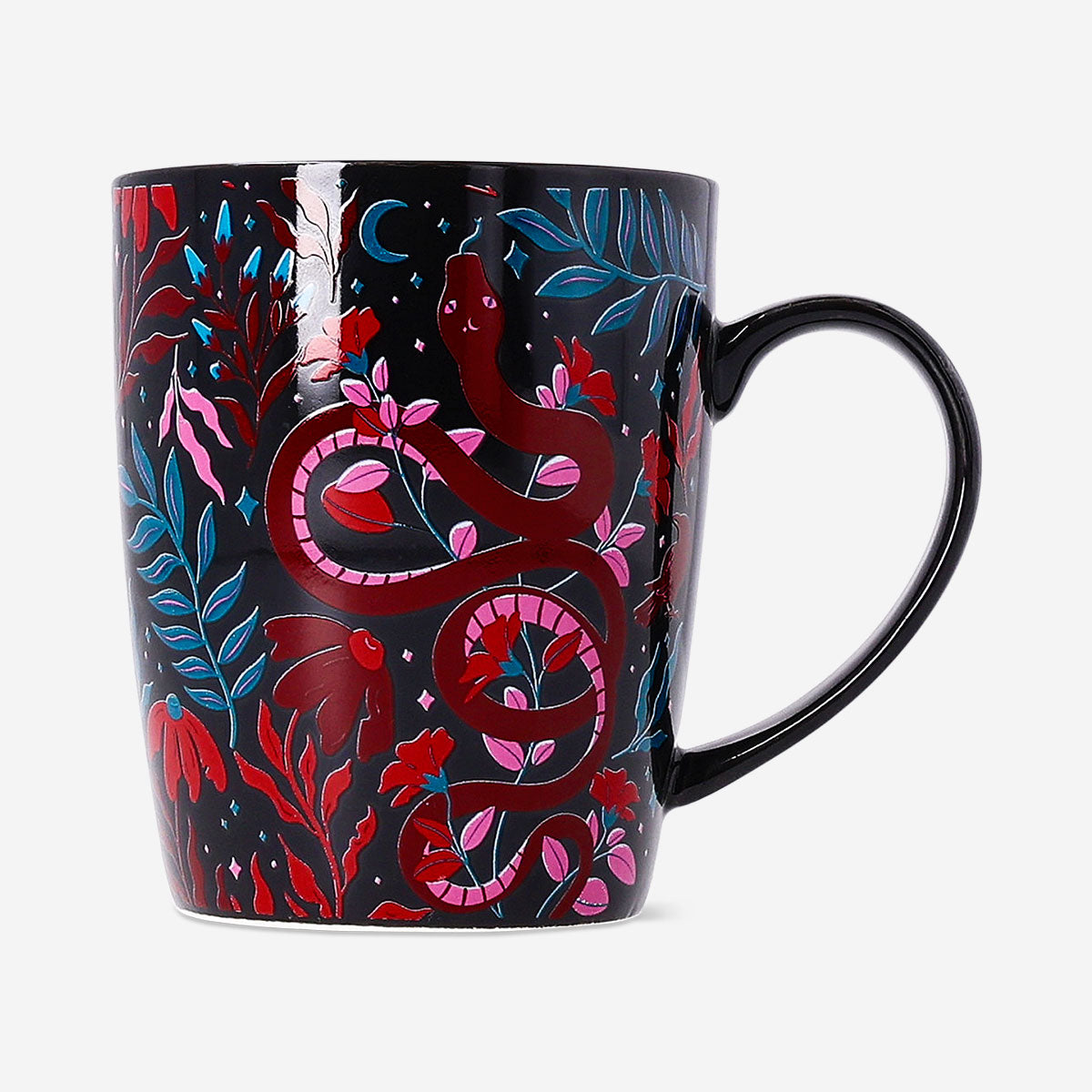 Flying Tiger Copenhagen burgundy gothic print mug, 340 ml, ceramic kitchen mug with intricate gothic design and handle.