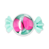Flying Tiger Copenhagen makeup blender sponges in a colorful hard candy box for flawless makeup application.