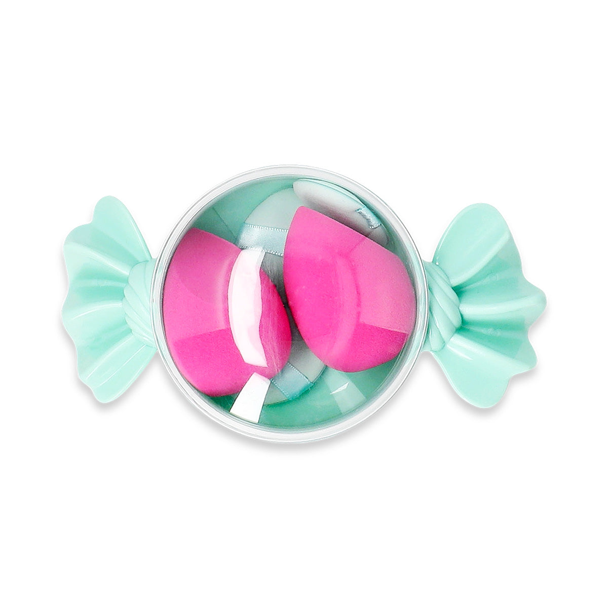 Flying Tiger Copenhagen makeup blender sponges in a colorful hard candy box for flawless makeup application.