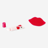 Flying Tiger Copenhagen cherry pie lip care kit with moisturizing balms and glosses in cherry scent, displayed in the image.