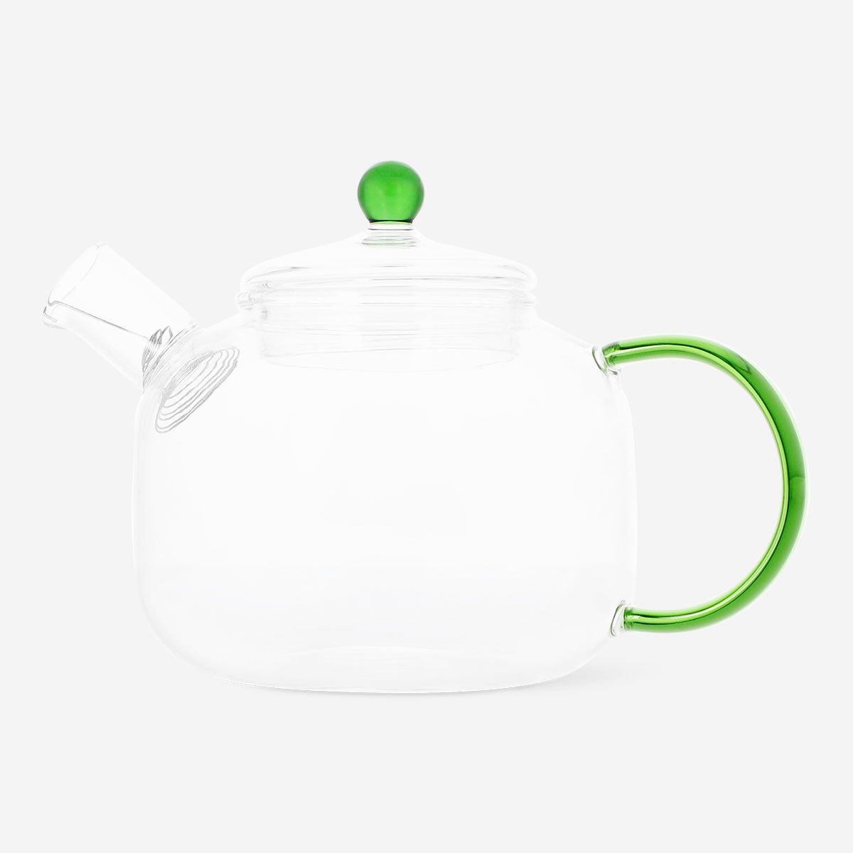 Glass tea pot with colorful handle, 400 ml capacity, designed for kitchen use by Flying Tiger Copenhagen.