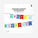 Colorful felt birthday garland with "Happy Birthday" letters, perfect for party decorations by Flying Tiger Copenhagen.