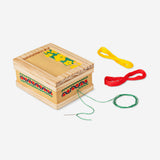 Embroidery kit in a wooden box from Flying Tiger Copenhagen, featuring colorful threads and embroidery supplies for crafting.