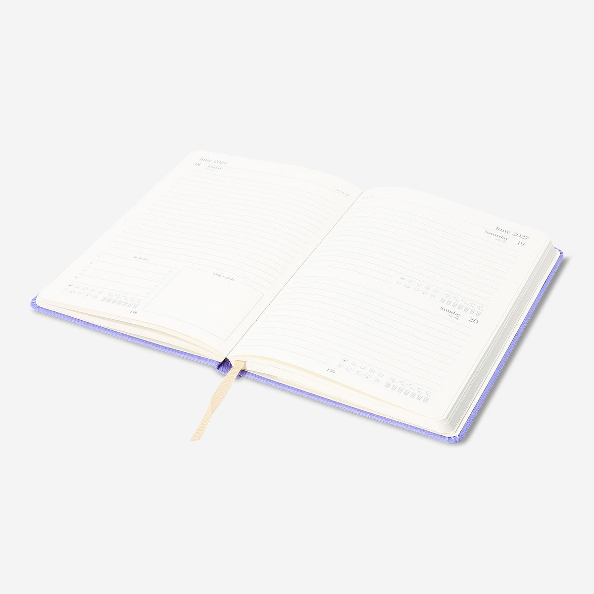 Purple A5 daily diary for 2027 by Flying Tiger Copenhagen, featuring a sleek office style cover and weekly layout inside.