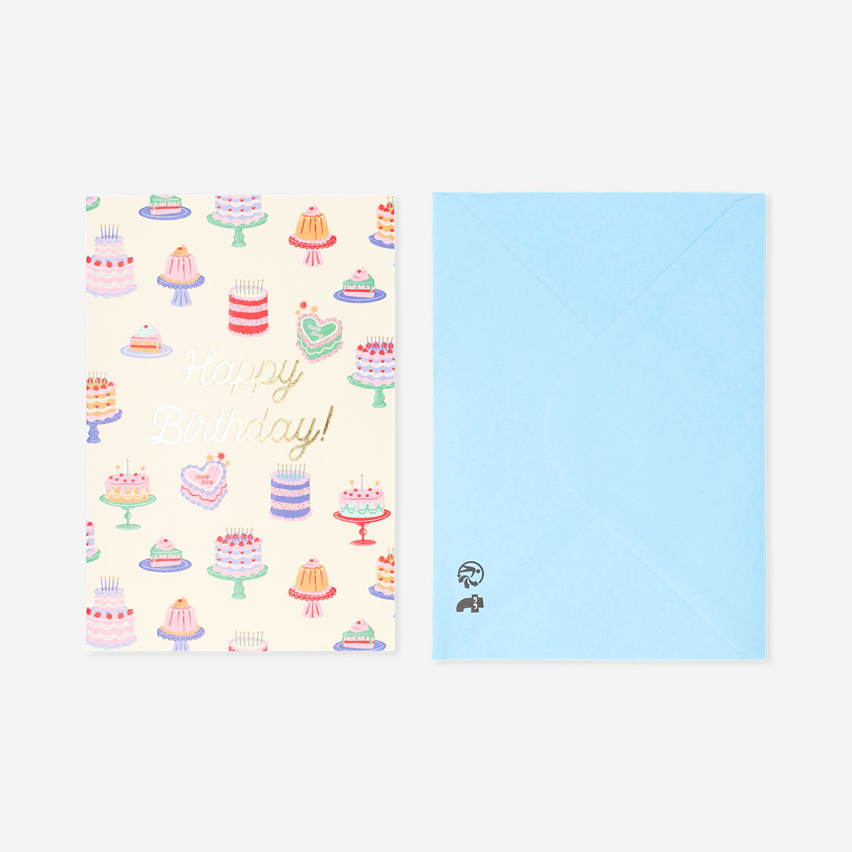 Office birthday card featuring colorful cake illustrations from Flying Tiger Copenhagen, perfect for celebrating colleagues.