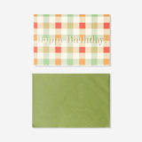 Office birthday card with checkered pattern from Flying Tiger Copenhagen, featuring colorful checks design.