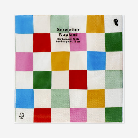 Napkins with colourful checks - 16 pcs