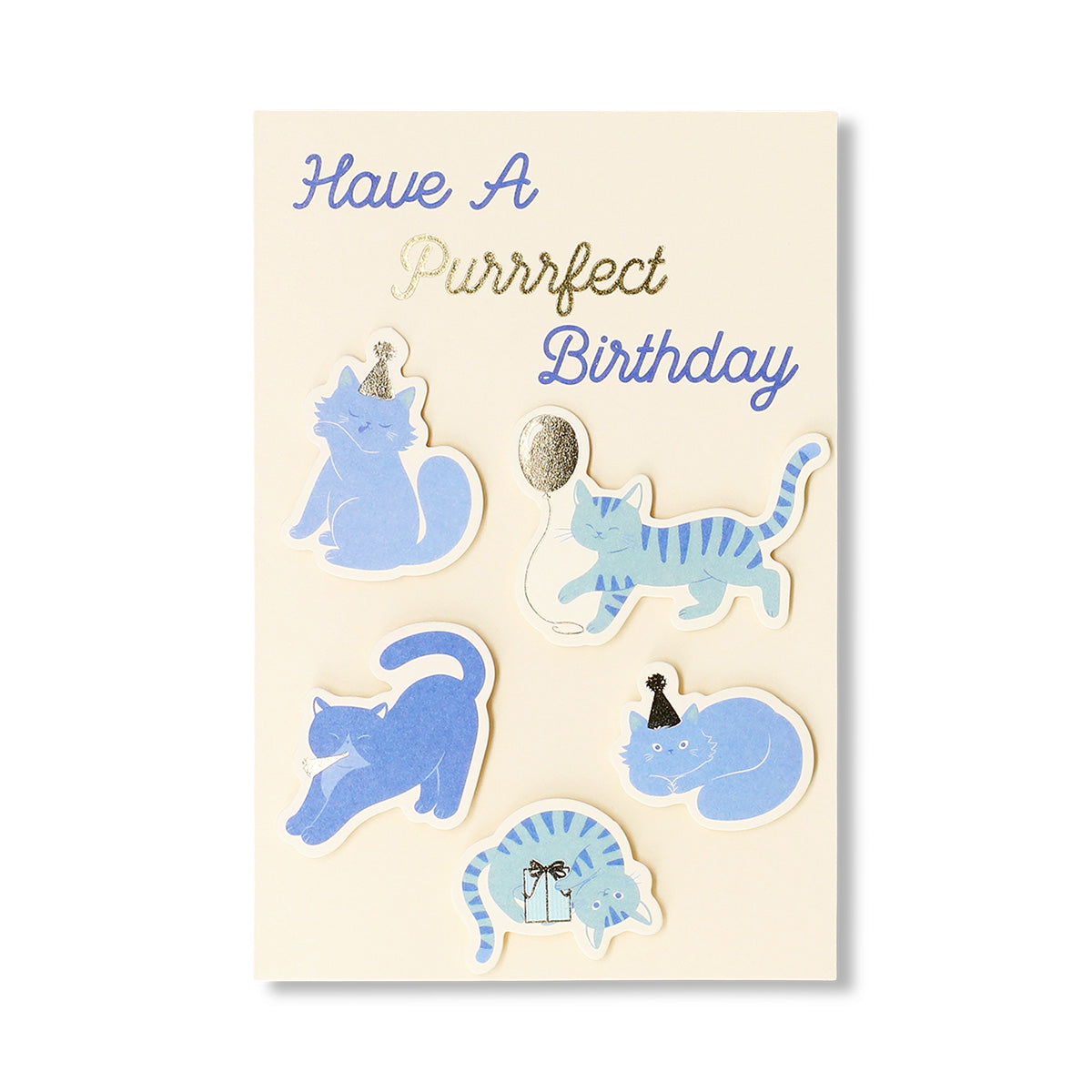 Office birthday card featuring playful cats, designed by Flying Tiger Copenhagen, with colorful cat illustrations on the front.
