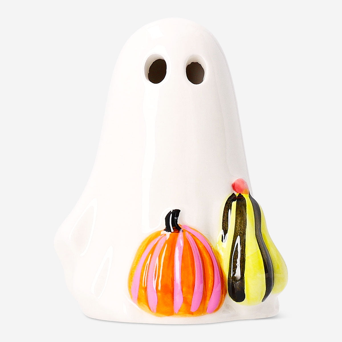 Luminous ghost Halloween decoration with pumpkins and LED light from Flying Tiger Copenhagen, suitable for home festive decor.