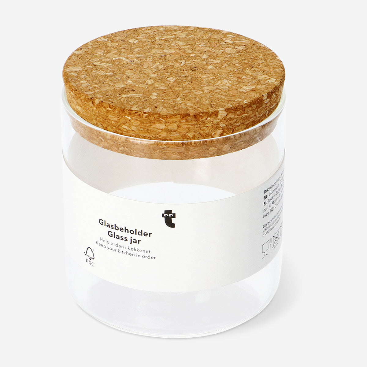 Glass jar with cork lid, 10 cm, for kitchen storage, by Flying Tiger Copenhagen, shown with transparent glass and cork top.