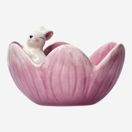 Bloemenschaal met wit konijntje - 12 cm