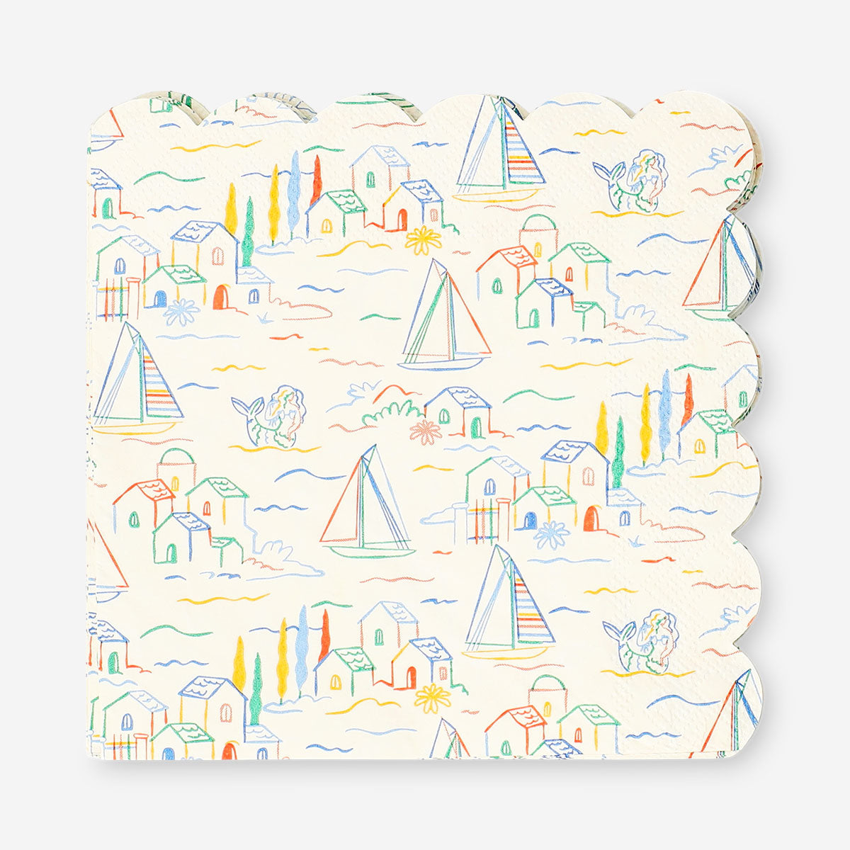 Napkins with scalloped edge and summerhouse print - 16 pcs