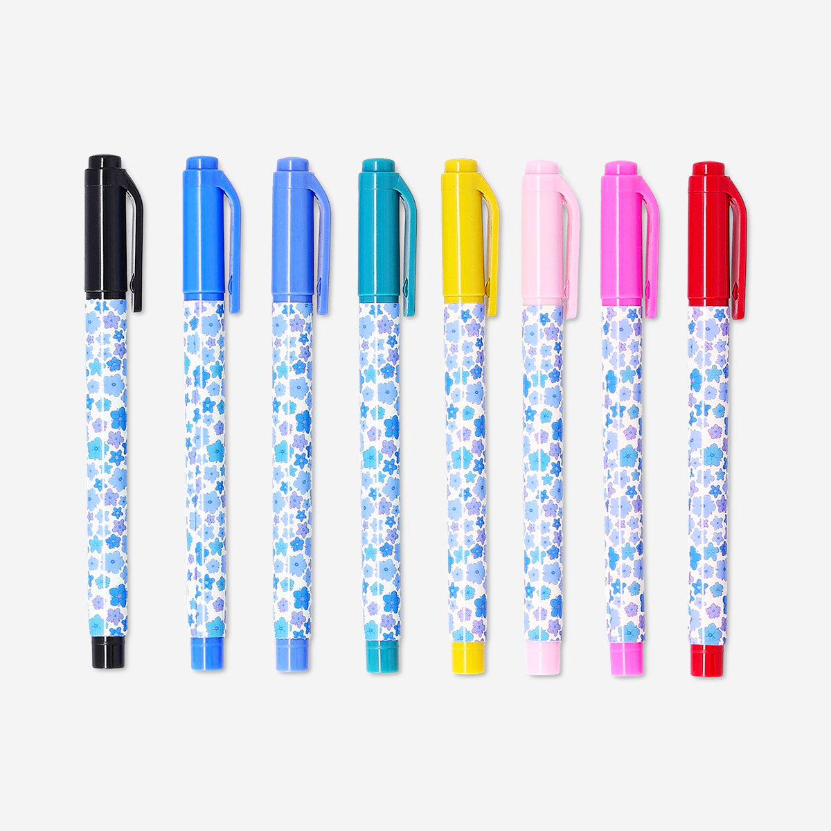 Set of 8 floral drawing pens for journaling by Flying Tiger Copenhagen, ideal for detailed office and art projects.