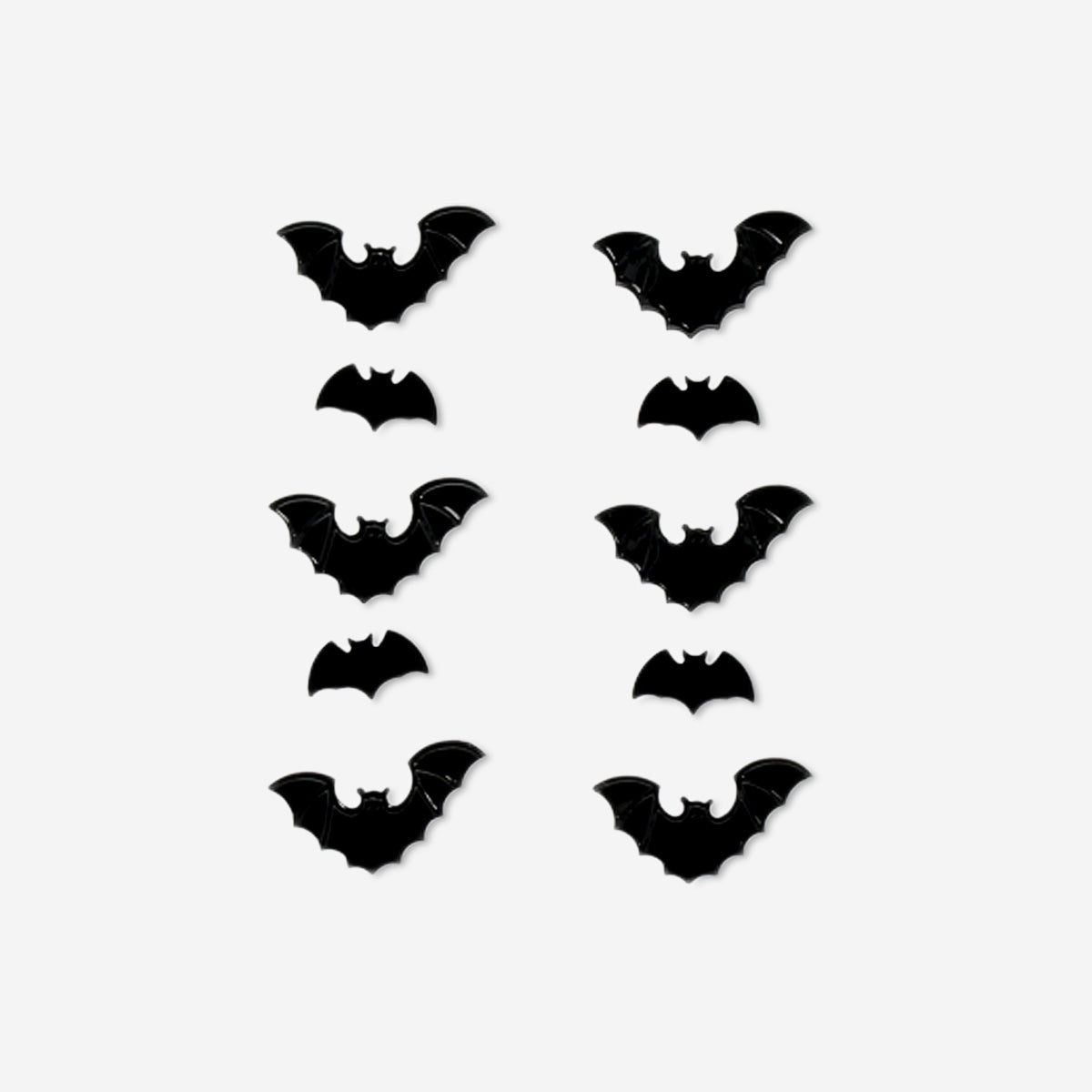 Black 3D bat body stickers for personal care, featuring realistic bat shapes and textured designs by Flying Tiger Copenhagen.