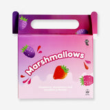 Flying Tiger Copenhagen marshmallow basket with raspberry, strawberry, and blackberry flavored marshmallows in a colorful basket.