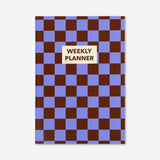 Flying Tiger Copenhagen B5 chequered soft cover weekly planner with English labels, ideal for office organization and planning.