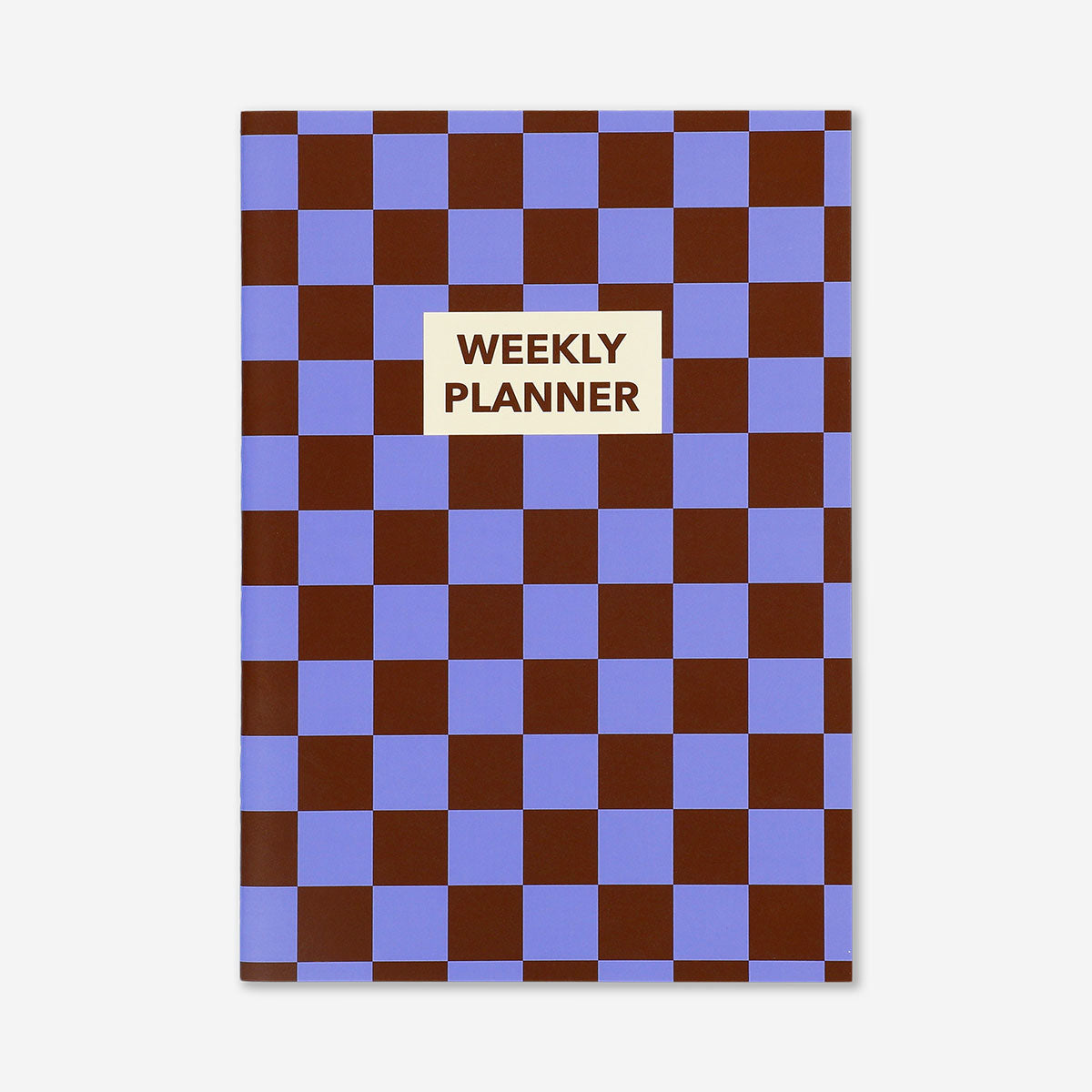 Flying Tiger Copenhagen B5 chequered soft cover weekly planner with English labels, ideal for office organization and planning.