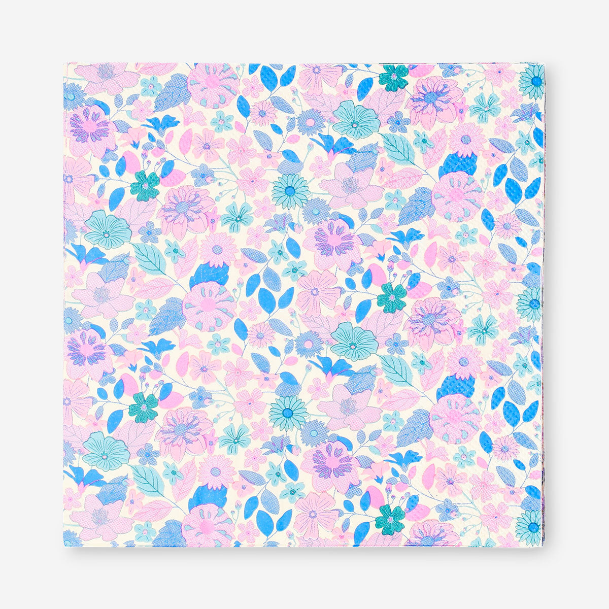 Set of 16 party napkins with blue and pink floral designs by Flying Tiger Copenhagen, ideal for celebrations and gatherings.