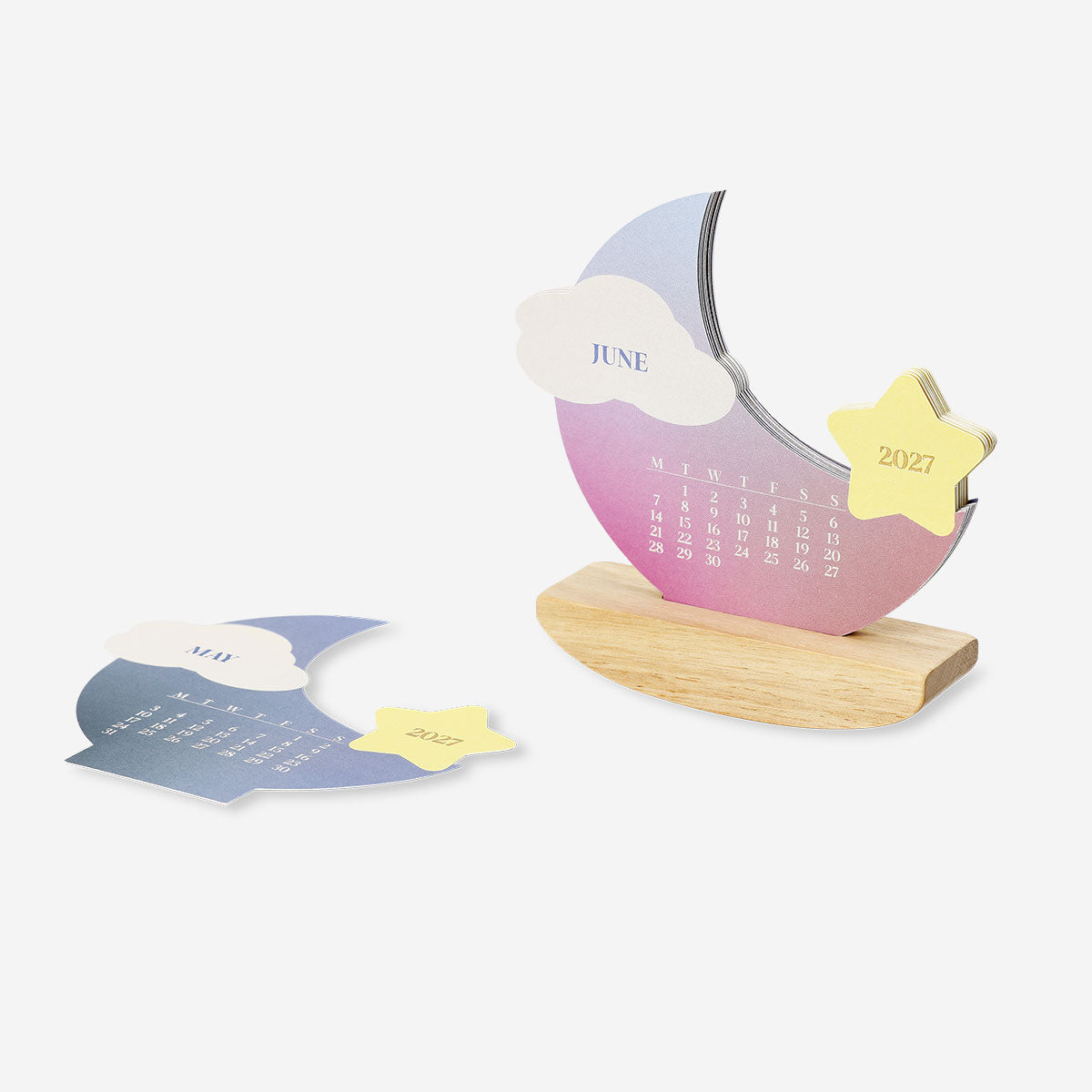 Monthly moon calendar with wooden stand for desk, Flying Tiger Copenhagen office accessory for 2026-2027.