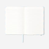 Blue A5 chequered office notebook by Flying Tiger Copenhagen with a checkered cover and elastic closure strap.