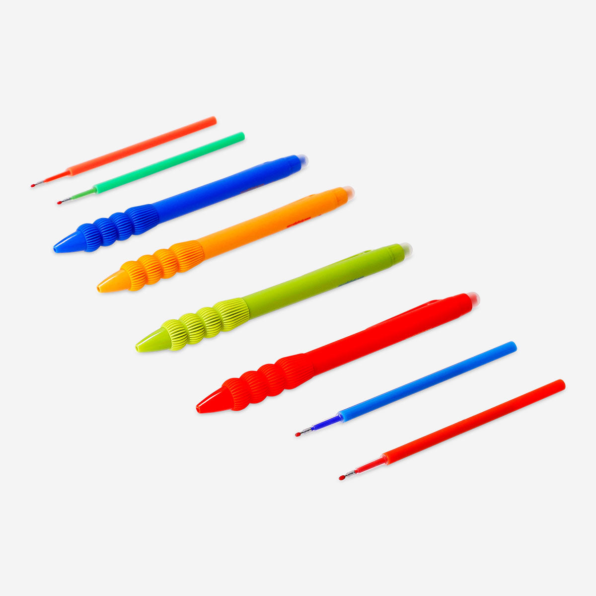 Set of four Flying Tiger Copenhagen erasable gel pens with refills, ideal for office or school writing and note-taking.