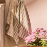 Set of two checkered and striped kitchen tea towels by Flying Tiger Copenhagen, featuring vibrant patterns and absorbent fabric.