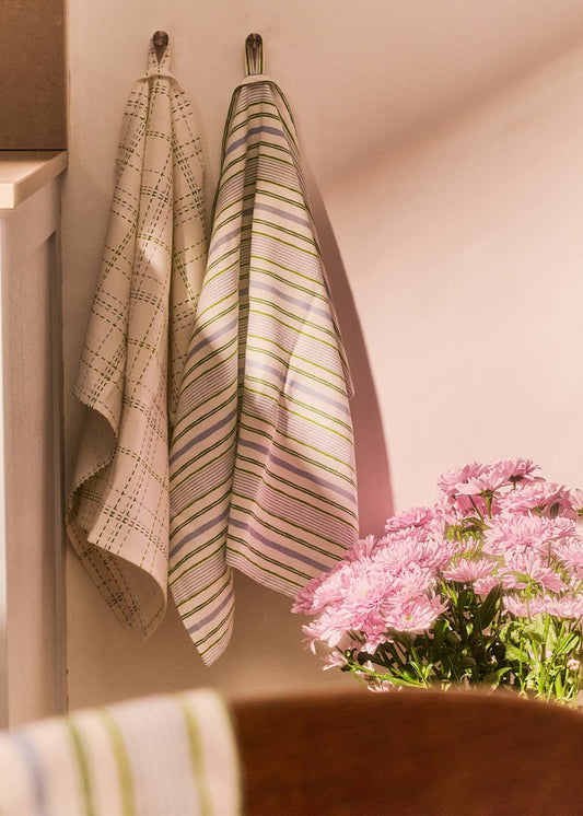 Set of tea towels with checks and stripes - 2 pcs