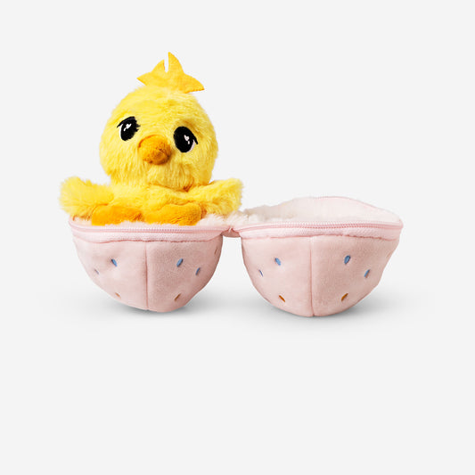 Plush chicken in pink Easter egg