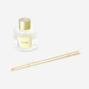 Flying Tiger Copenhagen vanilla reed diffuser in a 50ml glass bottle, designed for home fragrance and ambiance.