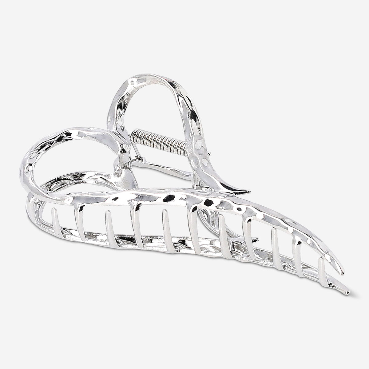 Silver heart textile hair clip by Flying Tiger Copenhagen, featuring a shiny heart-shaped design for stylish hair accessories.