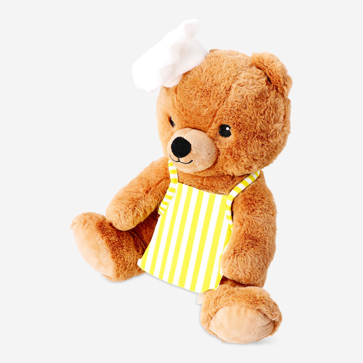 Flying Tiger Copenhagen plush bear toy dressed as a chef with a white chef hat and apron, soft and cuddly for children.