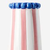 Ceramic vase with pink stripes, 15 cm tall, from Flying Tiger Copenhagen, designed for home decor, featuring a sleek, modern style.