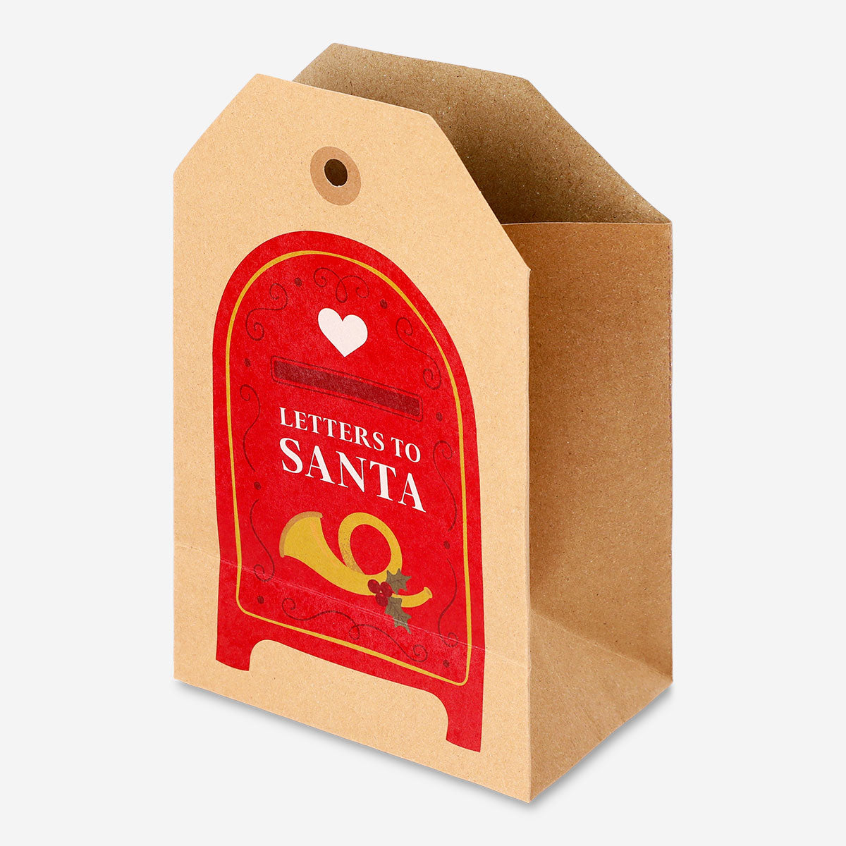 Manila gift bag with Flying Tiger Copenhagen post box print, ideal for office gift wrapping and packaging.