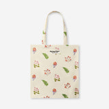 Flying Tiger Copenhagen floral print textile tote bag with colorful flower design and sturdy handles for everyday use.