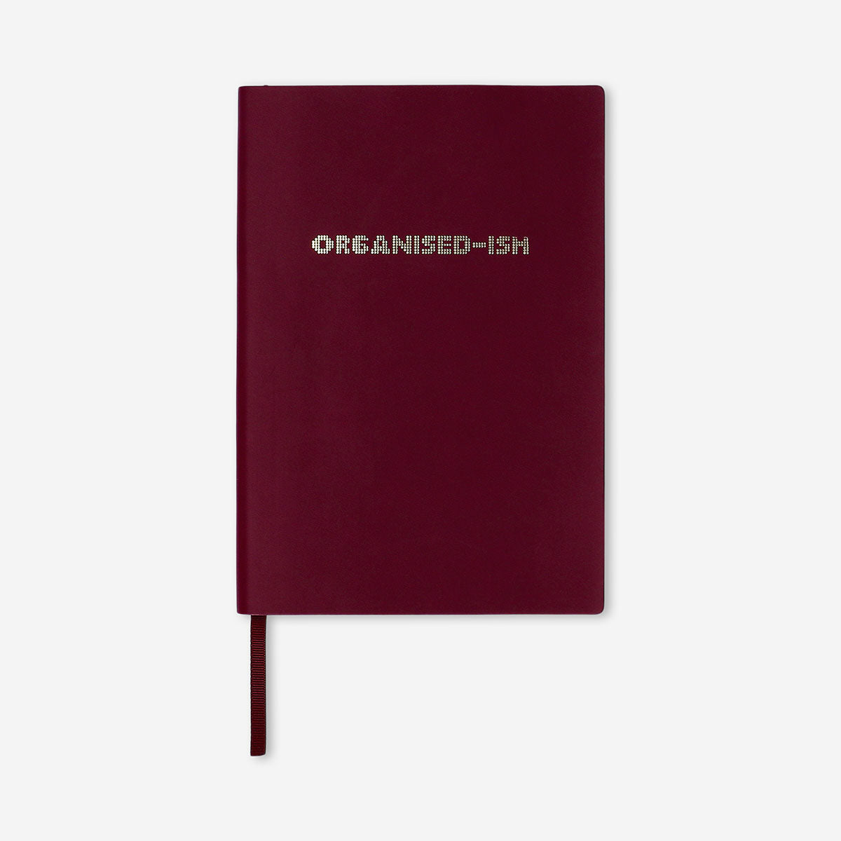 Burgundy Flying Tiger Copenhagen office notebook with printed text on the cover, ideal for writing and note-taking.