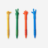 Set of four Flying Tiger Copenhagen ballpoint pens featuring hand sign designs, ideal for office use.