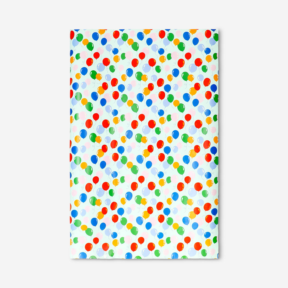 Colorful balloons on Flying Tiger Copenhagen office wrapping paper, 400 cm length, vibrant and festive for gift wrapping.