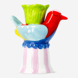 Ceramic bird candle holder with striped base, decorative home accent in white and black, by Flying Tiger Copenhagen.
