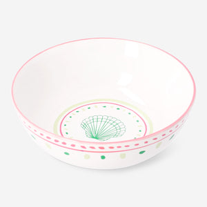 Ceramic kitchen bowl with dot and seashell design, 15 cm, by Flying Tiger Copenhagen, showing a white bowl with blue dots and seashell pattern.