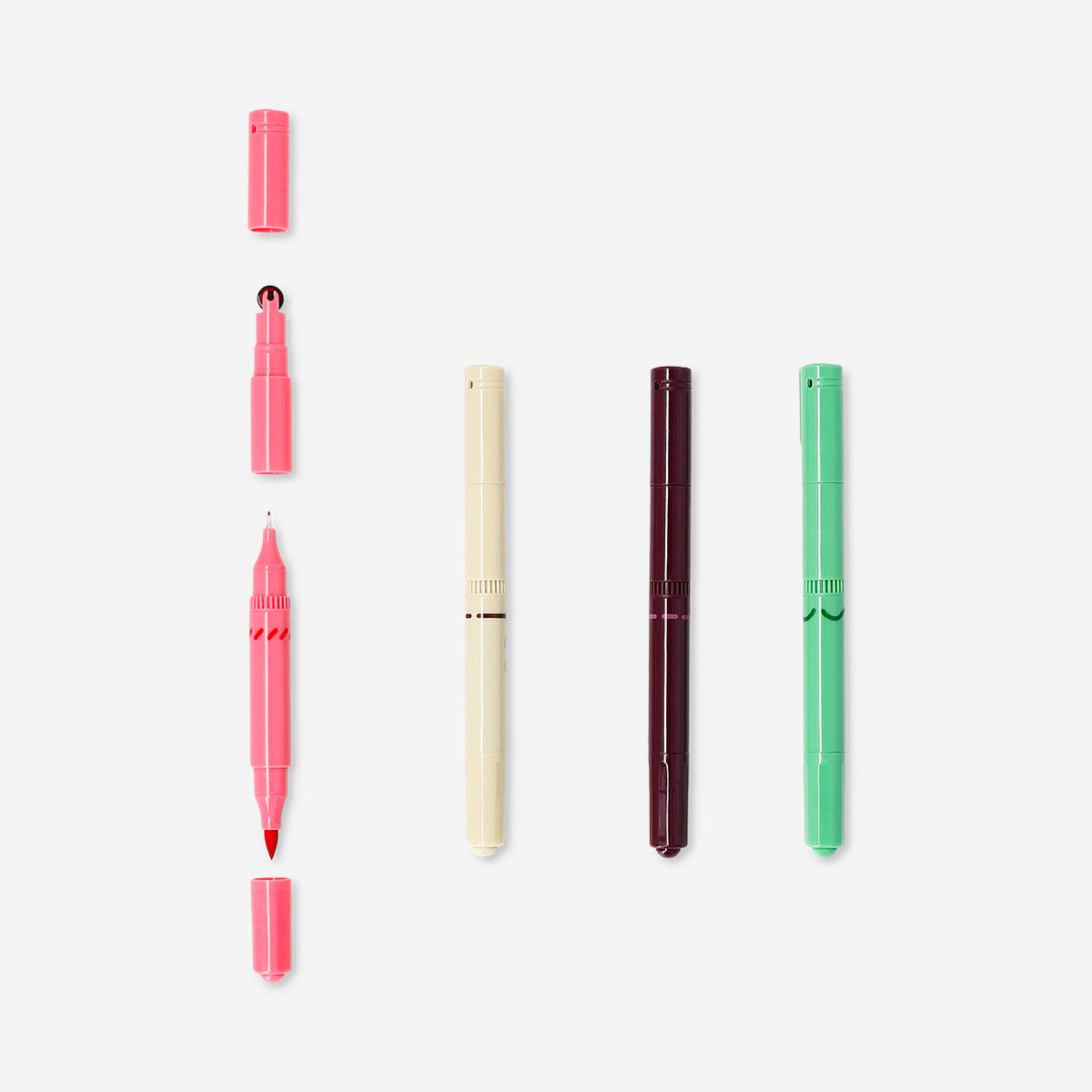 Set of 4 Flying Tiger Copenhagen dual-tip markers for journaling, featuring vibrant ink and versatile tips for creative writing.