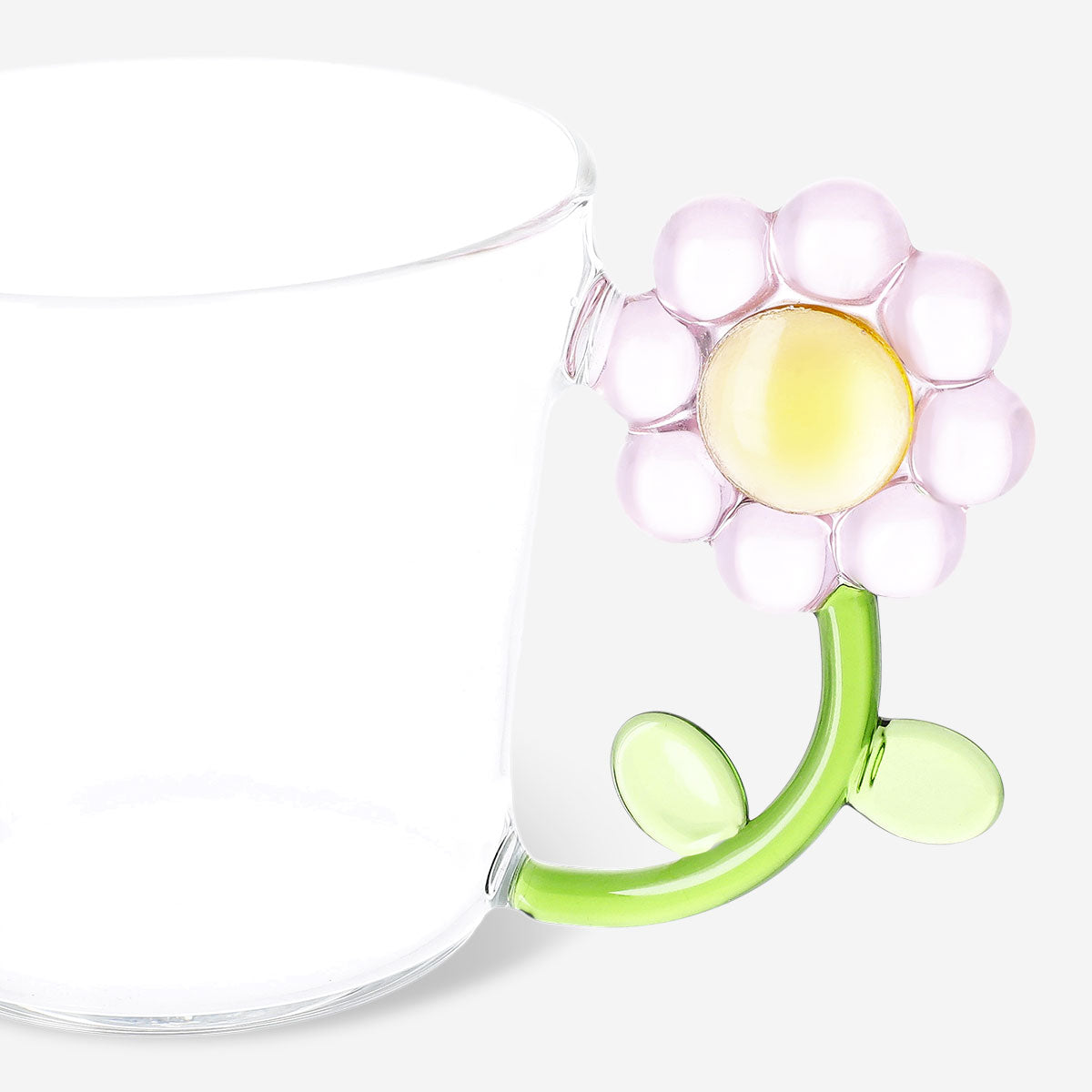 Pink flower handle drinking glass from Flying Tiger Copenhagen, 230 ml kitchen glass with decorative floral handle.
